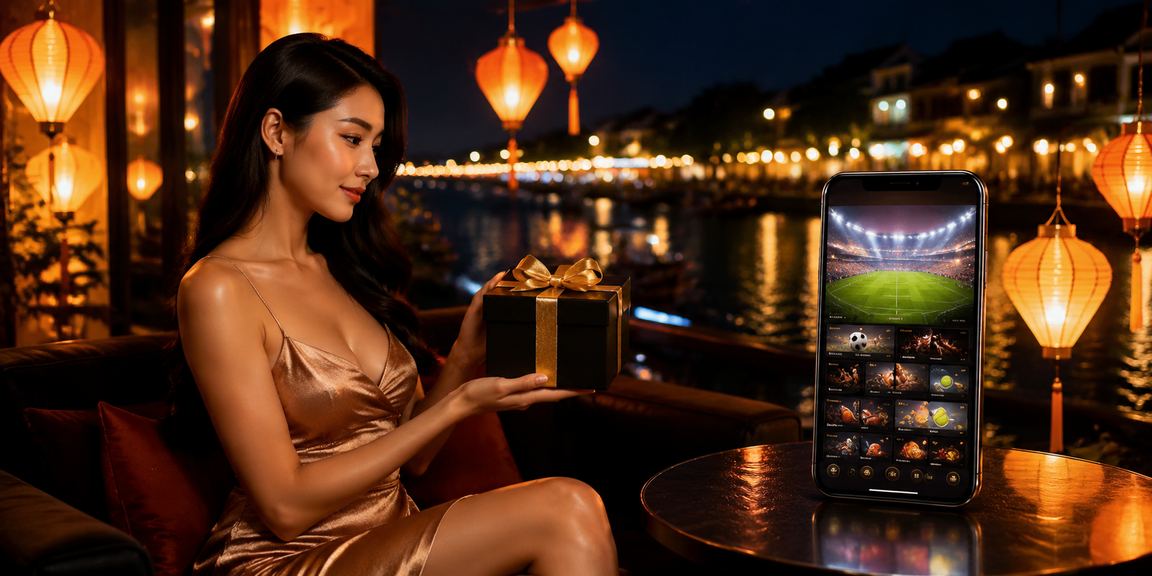Người chơi xem kết quả cá cược thể thao dưới ánh đèn lồng tại phố cổ Hội An