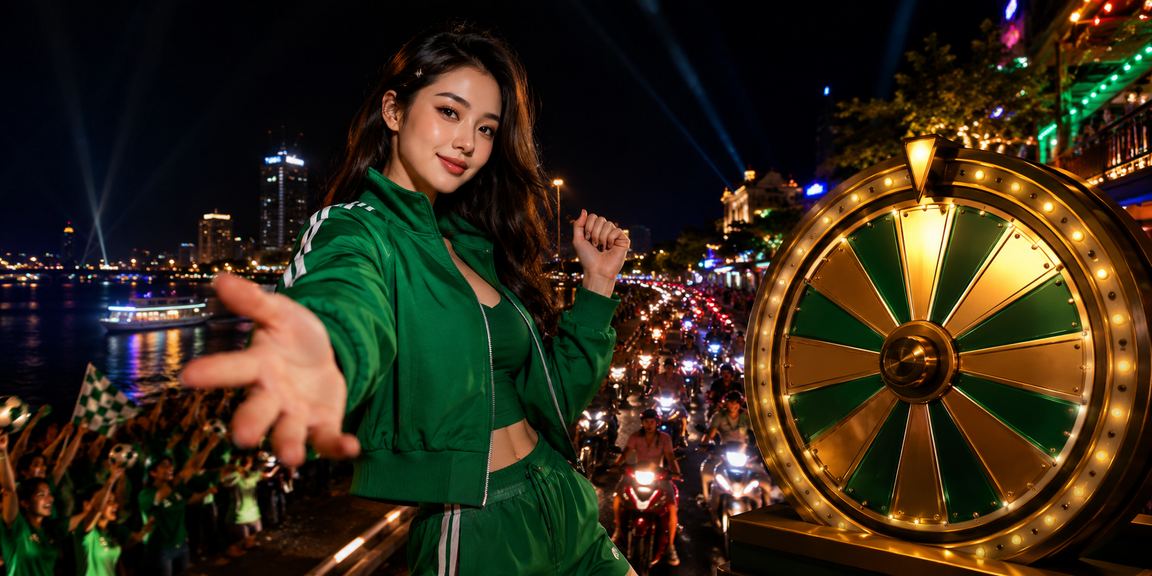 Bàn roulette ánh đèn neon bên dòng sông Mekong, không khí casino đêm rực rỡ